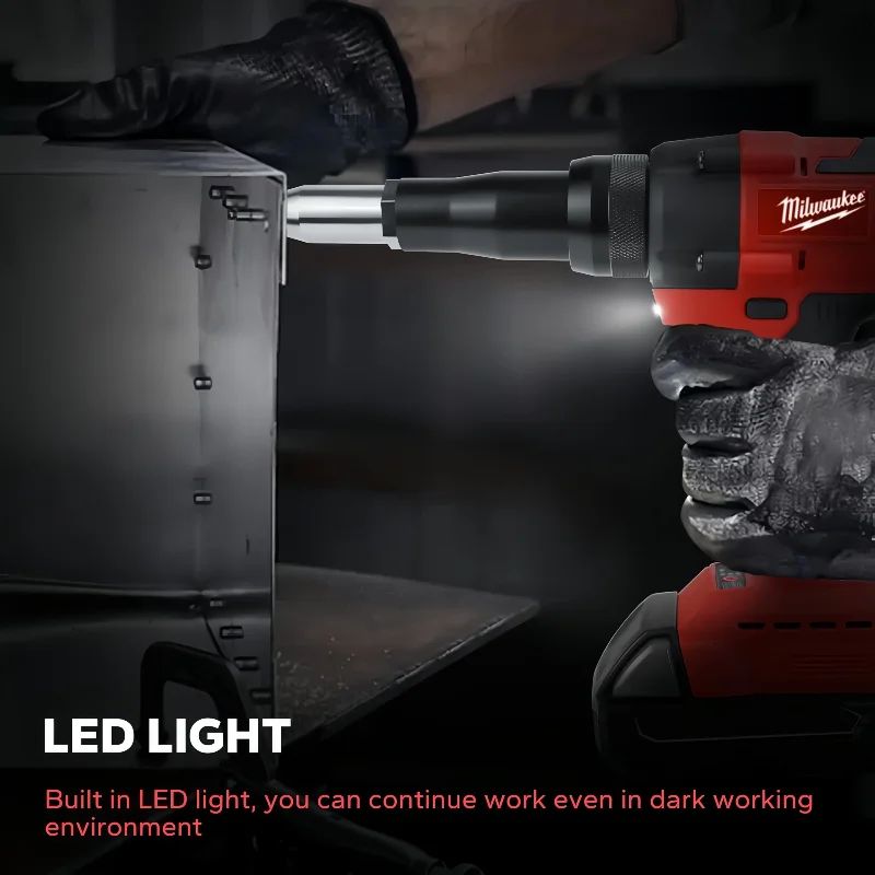 ميلووكي 4.8 مللي متر اللاسلكي الكهربائية المبرشم بندقية فرش التلقائي المبرشم أداة مع مصباح ليد 18 فولت #6