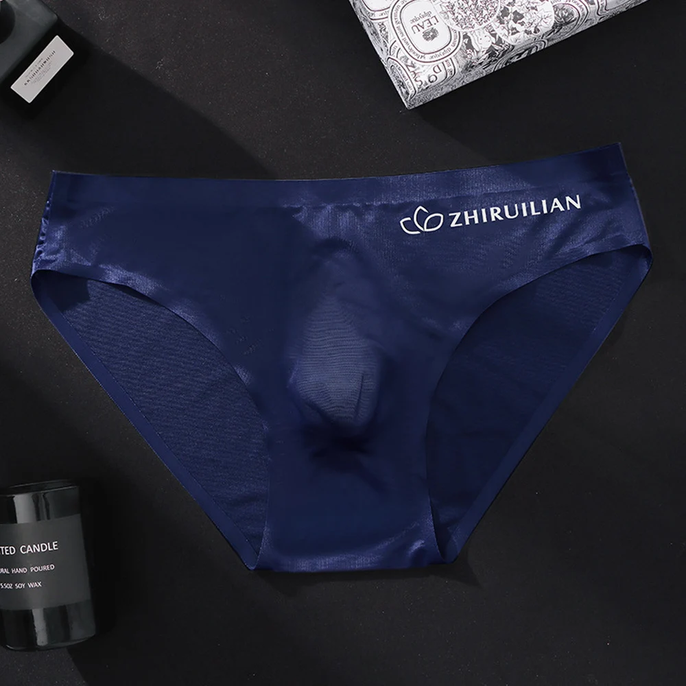 Men's Breathable Comfy Letter Sporty Sexy Transparent Pouch Smooth Fabric Ice Silk Low-Rise Briefs Super Comfortable Plus Size