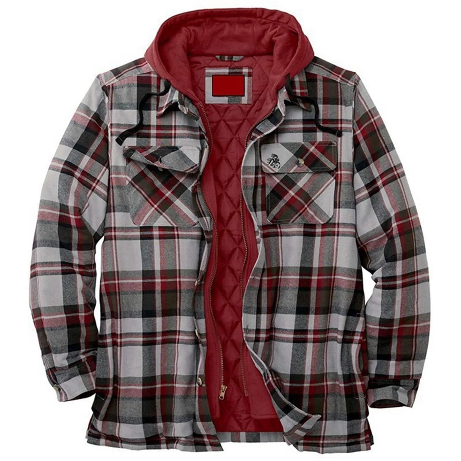 Men's Hooded Quilted Lined Fleece Shirt Jacket, Long Sleeve Plaid Button Up Jackets Autumn and Winter Thick Coats casual jacket