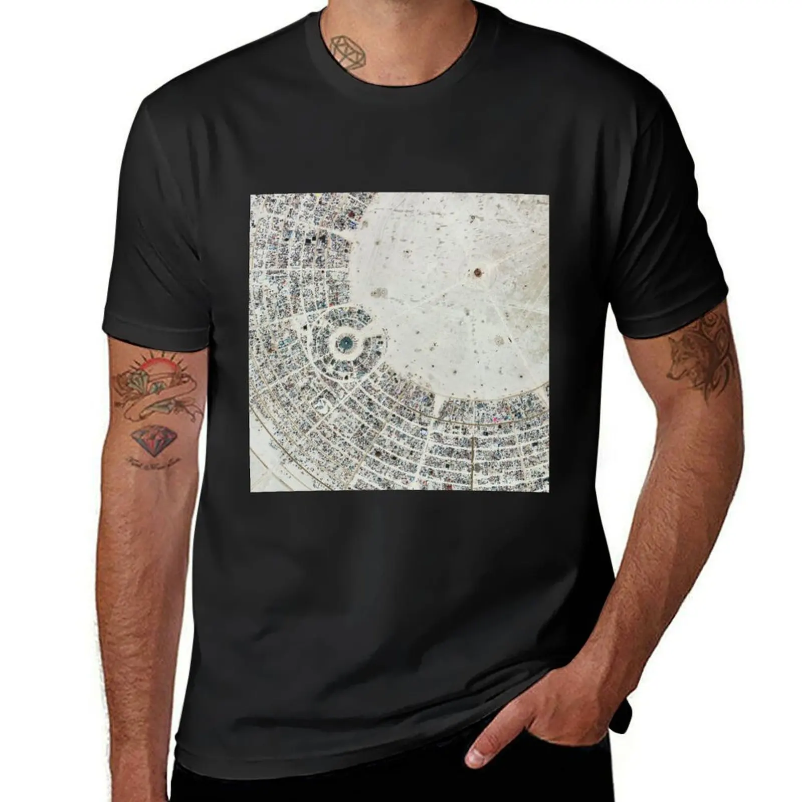 Burning Man festival, satellite image (C007/4823) T-Shirt oversizeds summer tops tees customs t shirts for men cotton