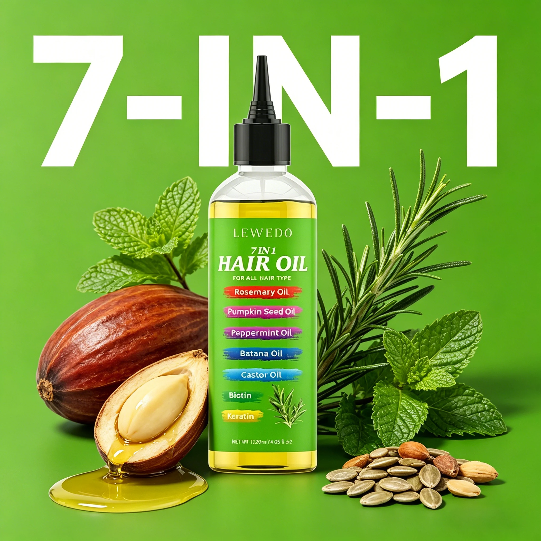 7-IN-1 Hair Oil Rosemary Hair Oil Strengthening Thick Hair Oil Batana Castor Nourishing Moisturizing Smoothing Anti Hair Loss