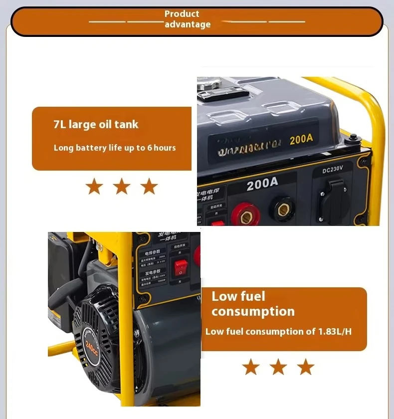 Portable 160A 200A Gasoline Welding Machine Adjustable Current 2KW AC Small Inverter Petrol Welder Welding Generator