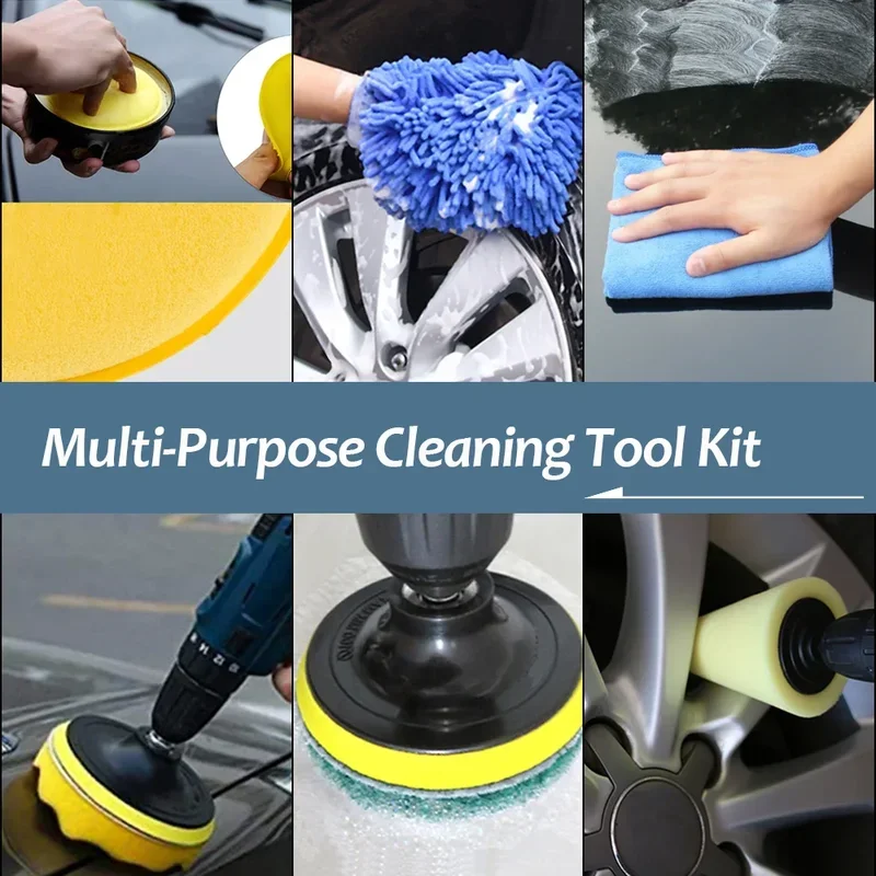 New car cleaning kit scrubber drill detailing brush set air conditioner vents towel polisher car auto detailing tools image 6