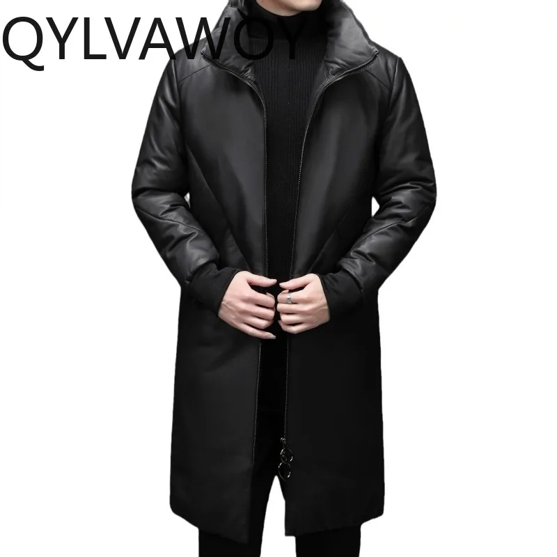 

QYLVAWOY Sheepskin Real Leather Jacket Men Long Puffer Jacket Man Winter Leather Coats Loose Thicken Jackets for Man Warm 가죽점퍼