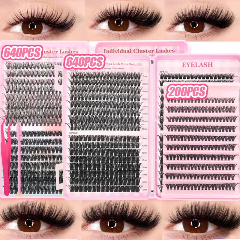 200/640 Stück Wimpernverlängerungs-Set 30D 40D/50D Gemischte D-Curl Künstliche Wimpern 9-16 mm Geeignet für Anfänger