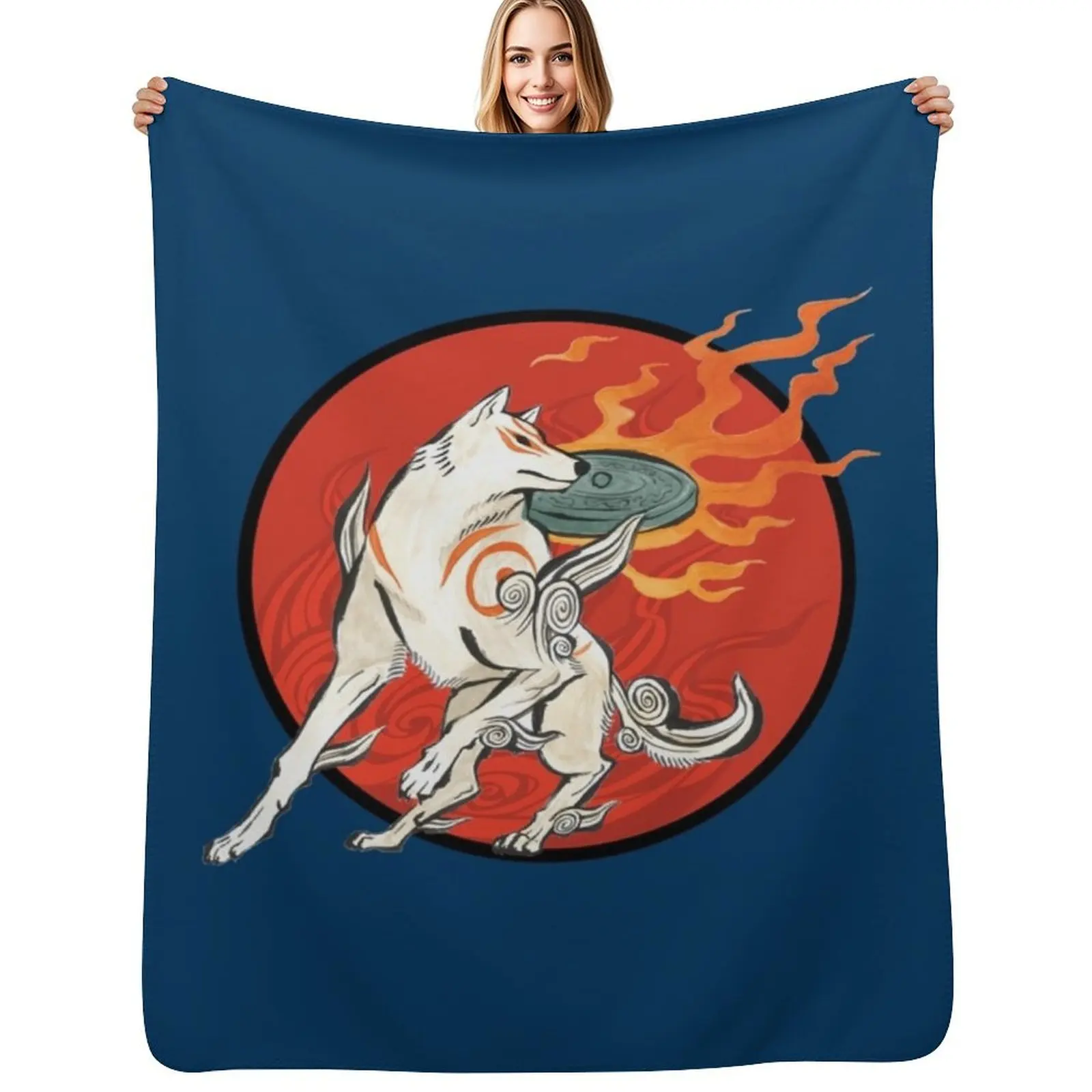

Okami Amaterasu Sun Throw Blanket Thermals For Travel Decoratives Plush Flannels Blankets