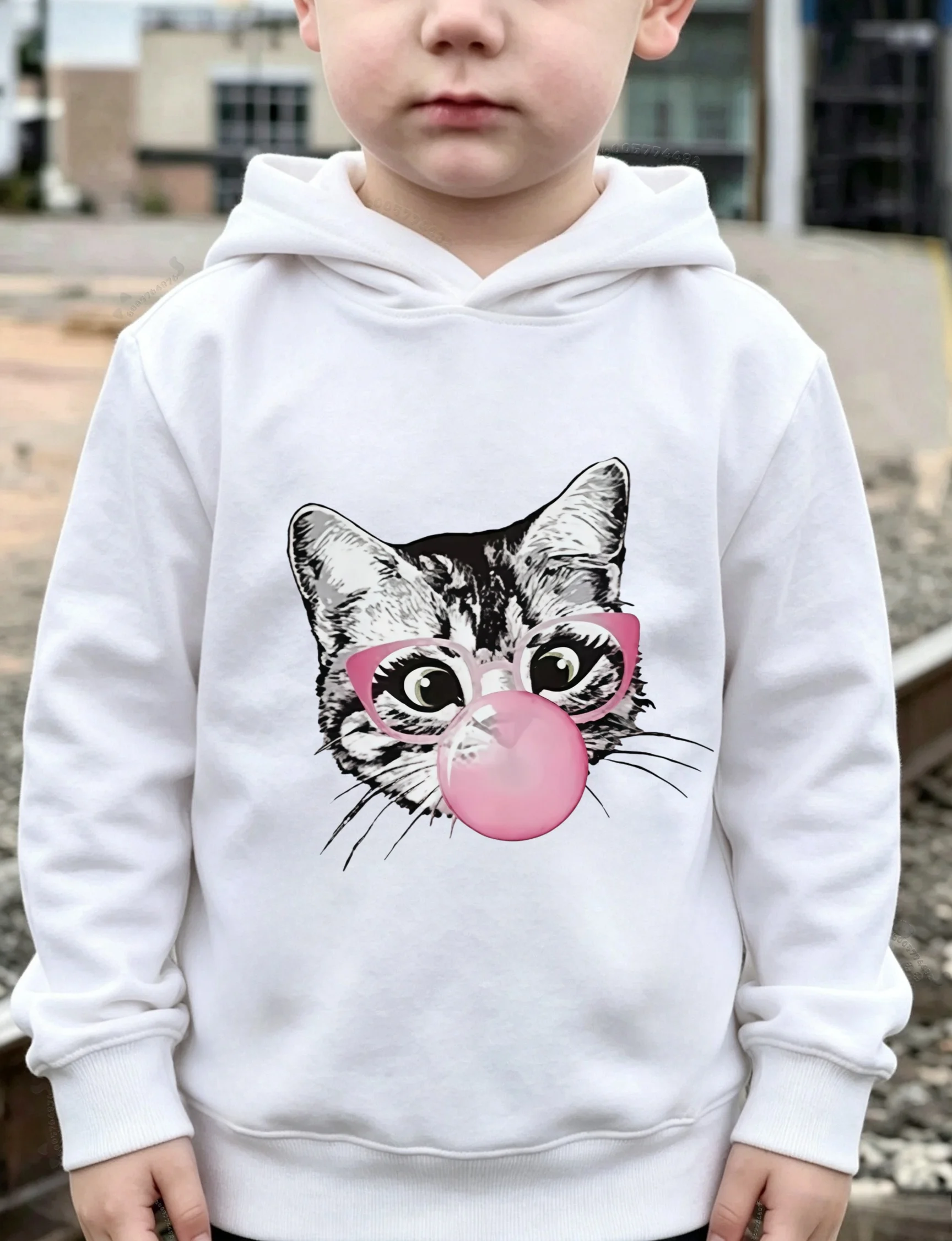 Y2K latest style - Tiger with Tape - Cat and Puppy Children's Hooded Sweatshirt - Retro and Fashionable Sports Pullover Sweater