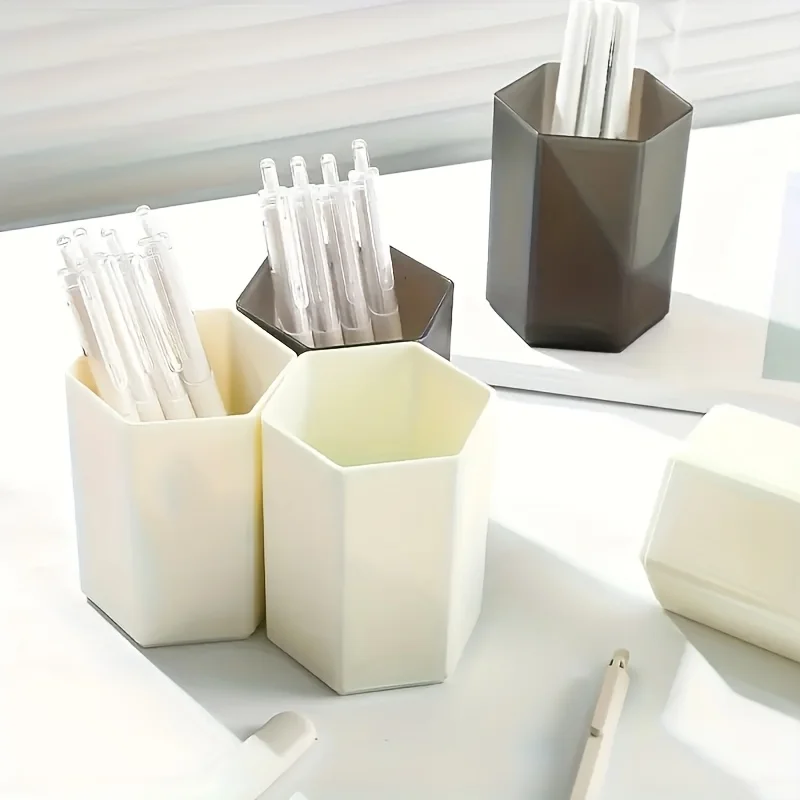 1Pc, Two Color Options, Hexagonal Pen Holder, Office Desktop, Light Luxury Minimalist Style, Large Capacity Pen Holder