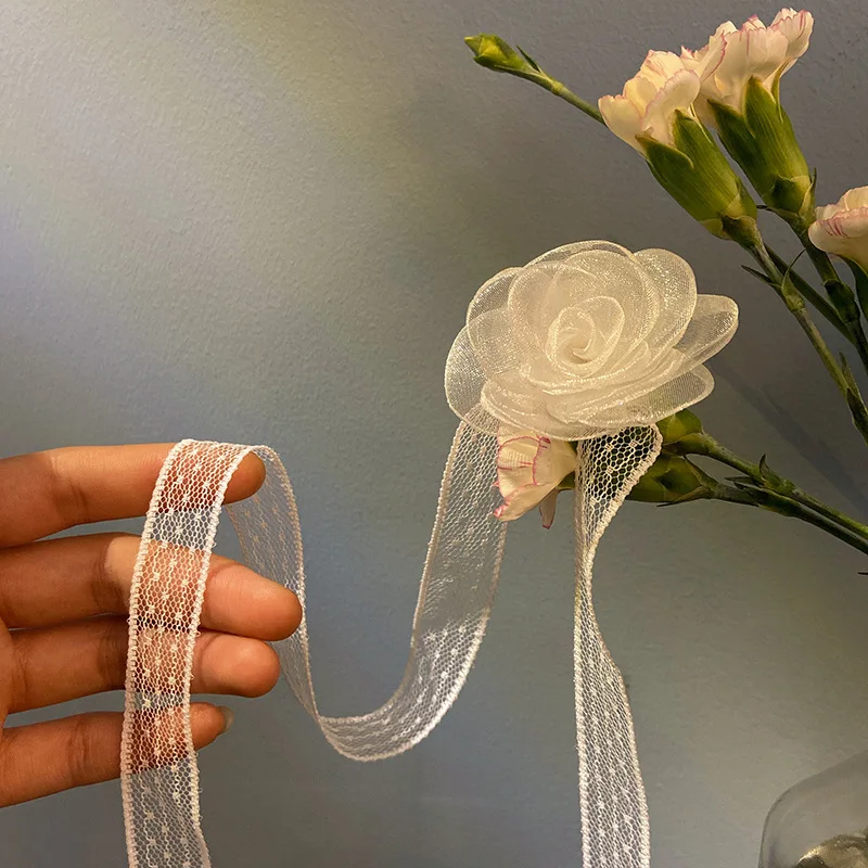 Nastro di fiori di pizzo bianco capelli a fascia con nastro per capelli cravatta retrò copricapo per capelli sposa fiore da polso