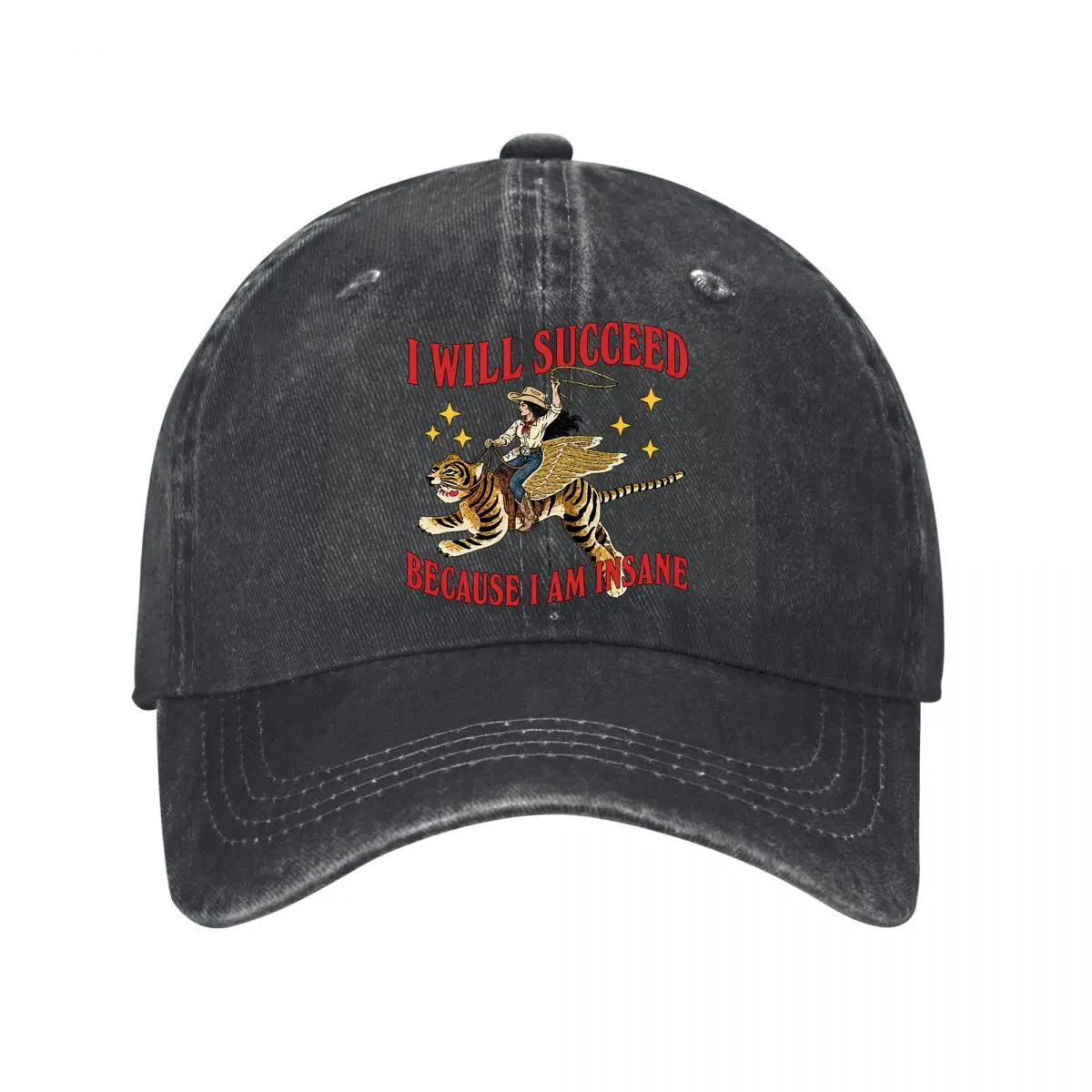 Will Succeed Because I Am Insane Cowgirl Riding Winged Tiger Stars New Vintage Washed Cotton Baseball Cap Sun Hats