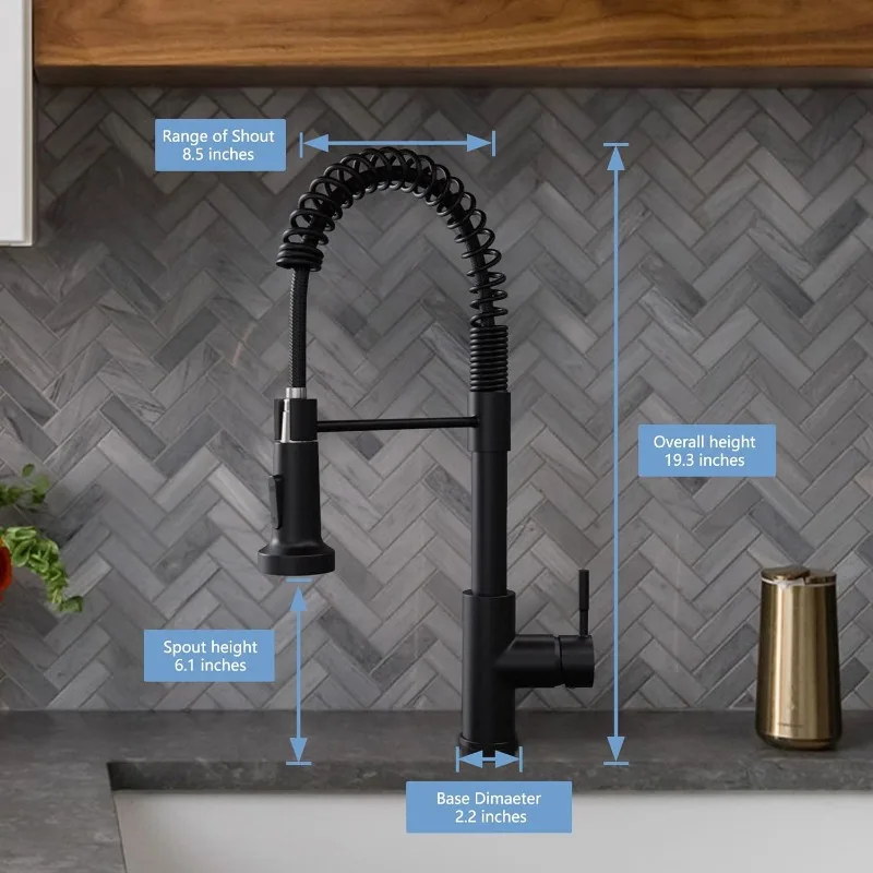 

Black Kitchen Faucet with Pull Down Sprayer Commercial Single Handle Lever Spring Kitchen Sink Faucet