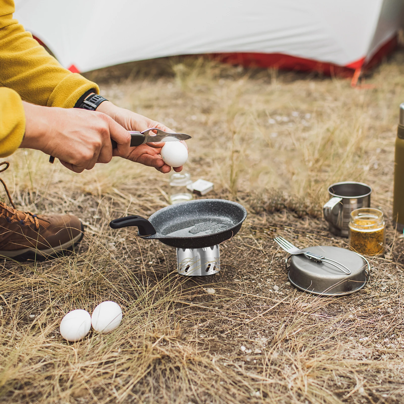 TOMSHOO Tragbarer Mini-Alkoholkocher aus Aluminiumlegierung mit Deckel, Outdoor, Camping, Wandern, Rucksackreisen, Kochherd, Alkoholkocher – Detail 7