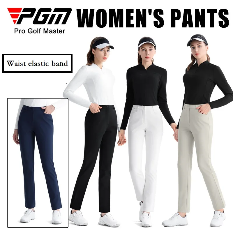 PGM Golf Pants for Women Winter Keep Warm Sports Wear Ladies Windproof Straight Golf Trousers Plush Casual Slim Pencil Pants