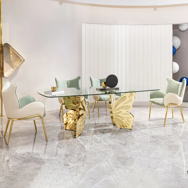 

Light luxury rectangular , high-end modern home, high-end villa Italian 10-person designer glass dining table and chairs