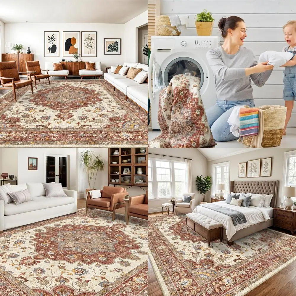 

Soft Floral 10x14 Oriental Area Rug for Living Room and Bedroom - Waterproof and Stain-Resistant Carpet