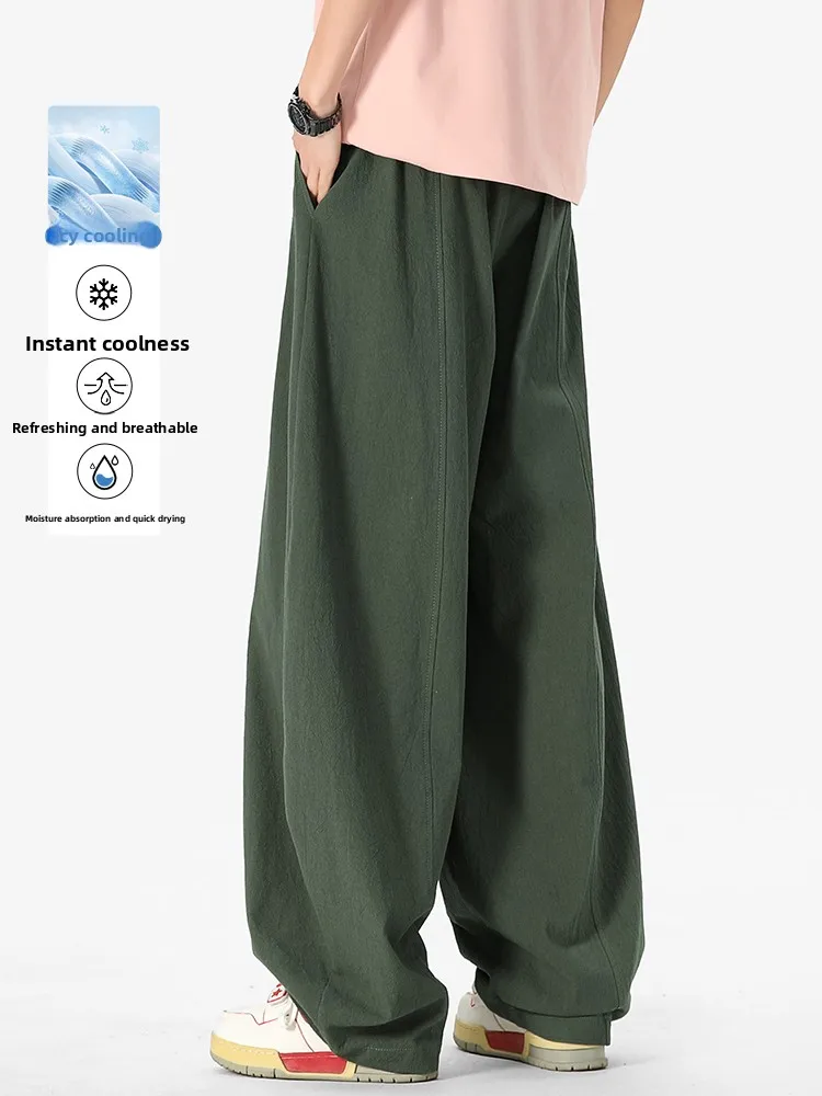 

Льняной шелк, мужские летние тонкие повседневные брюки из чистого хлопка, свободные прямые длинные брюки, дышащие, удобные, модные