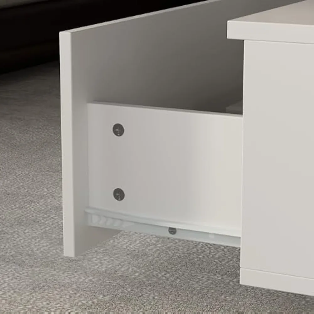 Modern LED Coffee Table with 2 Drawers, Tempered Glass Top & Remote Control, Rectangle Coffee Center Table for Living Room & Re