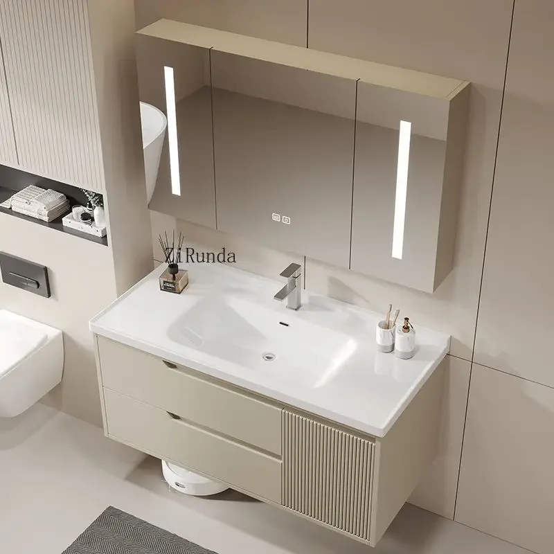 

Bathroom vanity, luxury style wall-mounted cabinet with mirror Light Emitting Diode light Bathroom cabinet