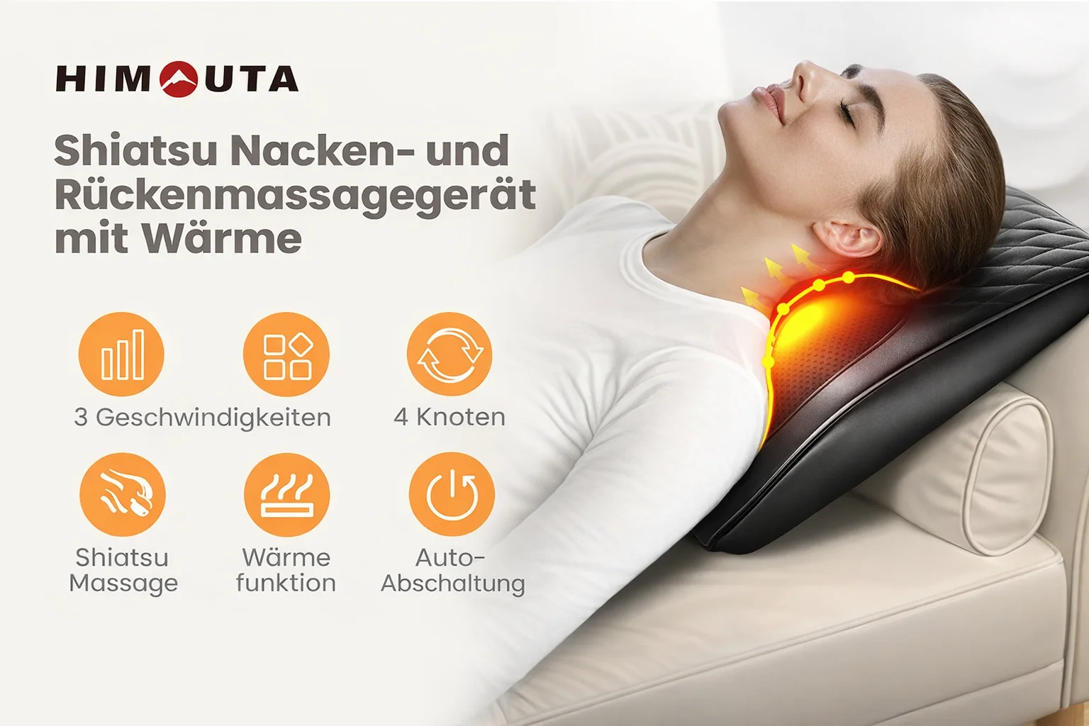 Elektrisches Massage-Nackenkissen, Shiatsu-Kopf, 3-Gang-Einstellung, Körper, Rücken, Taille, Massagegerät, Auto mit Heizung, vibrierende Massage, Entspannung – Detail 1
