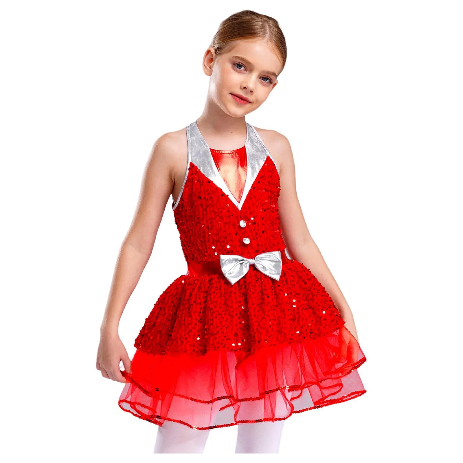 Kid Girl Shiny Ballet Dance Tutu Skirted Leotard Figure Skating Dresses Children Sequins Gymastics Leotard Performance Costume