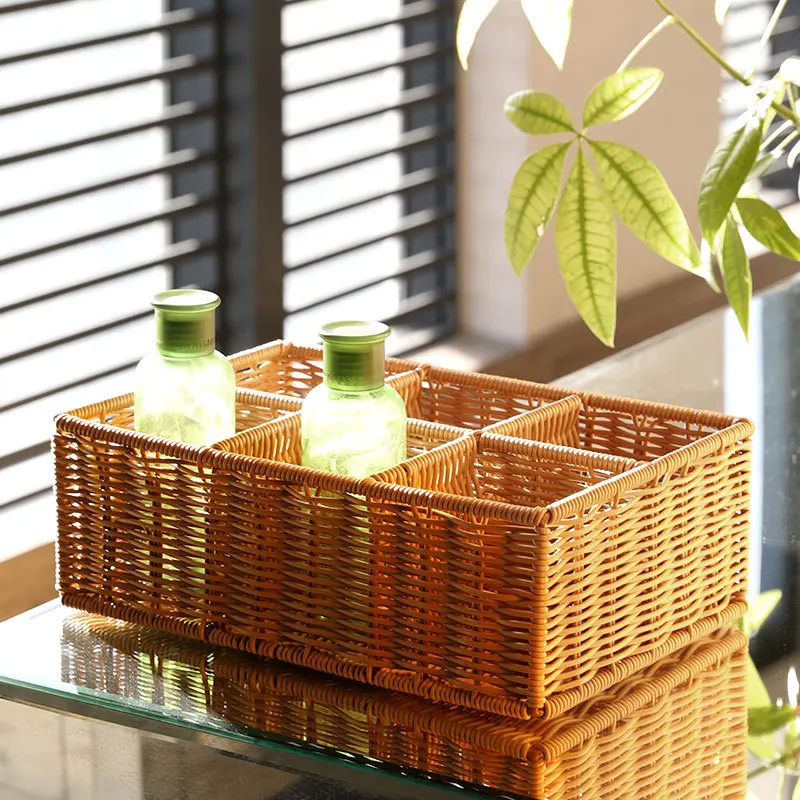 Plastic rattan desktop grid storage box bedroom socks underwear seasoning bottle skin care product classification basket