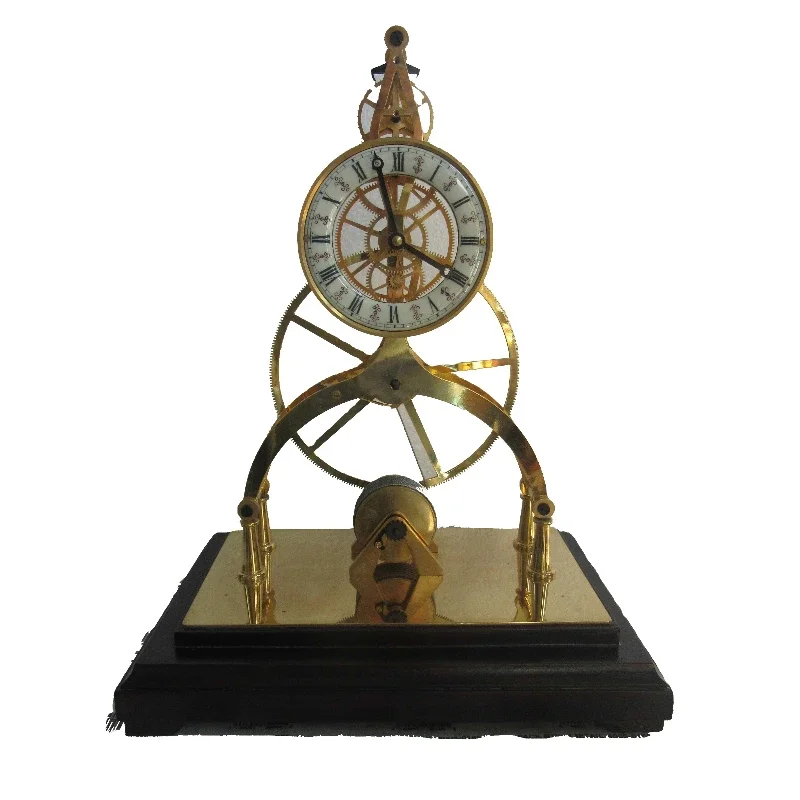 French Style 24K Gold Plated Gilt Brass Great Wheel  Fusee Driven Anchor Escapement Porcelain Dial Skeleton Desk Clock/Watch