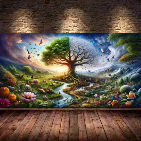 Tree of Life Large Size Diy Diamond Painting Cross Stitch Animals Full Square Round Mosaic Embroidery Scenery Pictures 200x100cm