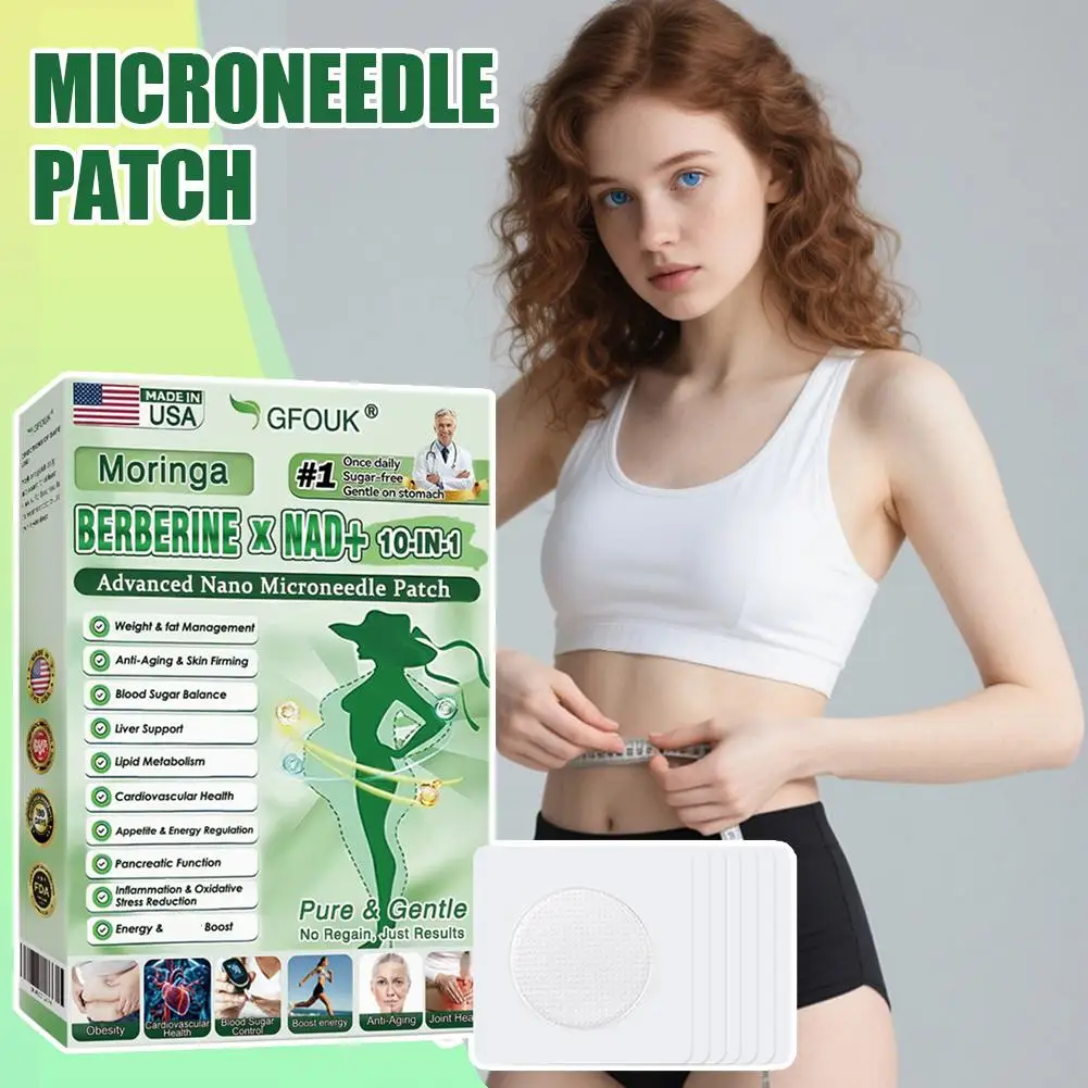 

Патчи с микронидлингом для похудения с морингой и берберином, NAD+ для упругости кожи, дышащие, для ежедневного использования, безболезненный уход за телом