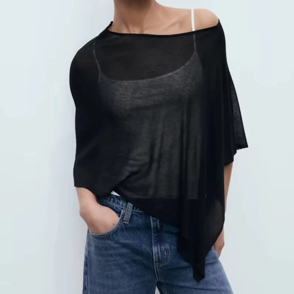 

Summer Drop Shoulder Crochet Poncho Sweater Sheer Irregular Halter Shawl Multi-wear Crop Top Vacation Outfits