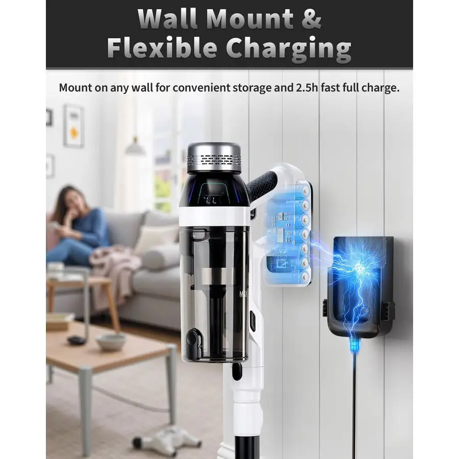 掃除機、バッテリー2個、稼働時間110分、家庭用掃除機、550W 45KPA 15in1 スティック型掃除機、充電ドック付き、ハンドヘルド