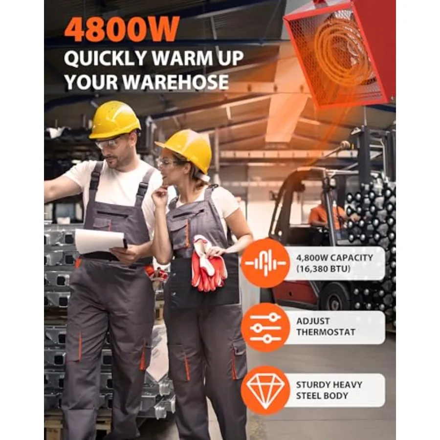 سخان صناعي بقوة 240 فولت، 4800 وات، سخان مساحة لورشة العمل مع التحكم في الحرارة، مقبض حمل للحماية من الحرارة الزائدة #4
