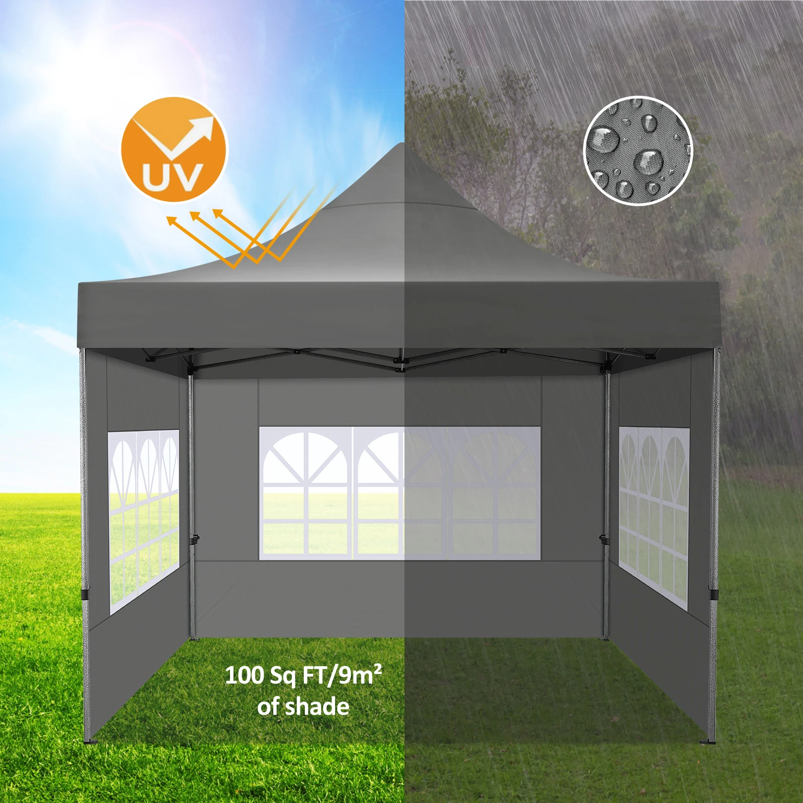 10x10 Pop up Canopy Tent with 4 Sidewalls Waterproof Commercial Heavy Duty Instant Tent for Parties, Wedding,with Roller Bag