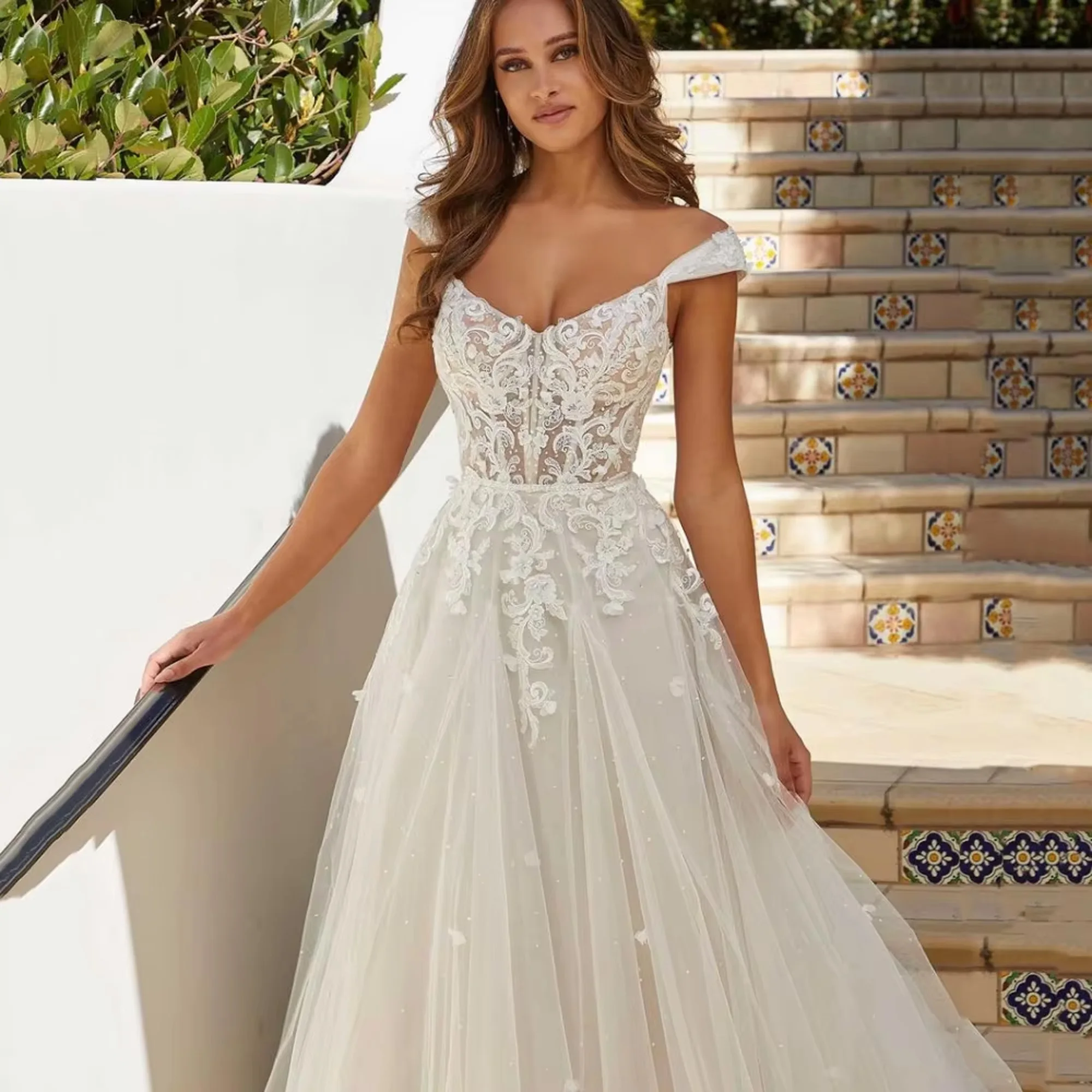 

RODDRSYA Tulle Boho Tank A-Line Wedding Dress Lace Applique Bride Dress Backless Bridal Gowns Vestidos De Novia 2025 Customized