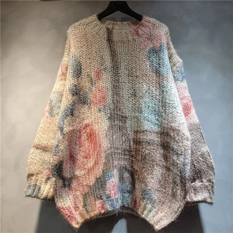 WTHT mode femmes dessin animé impression conception pull en tricot ample 2025 automne à la mode col rond manches longues pulls femme 1LS2571