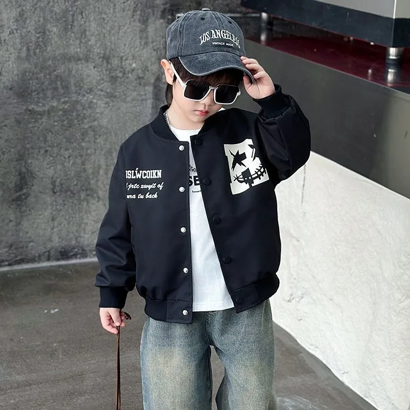 2025 New Boys Baseball Jacket Spring Autumn Badass Streetwear Kids Sporty Jacket