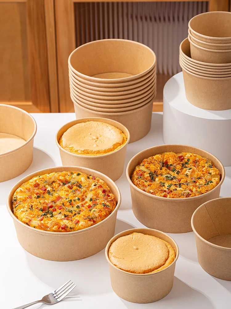 Disposable Chiffon Cake Mix 6 Inch Paper Bowl 4 Boxes Layered Packaging Box Paper Box Paper Tray Kitchen Baking DIY Tools - view 3