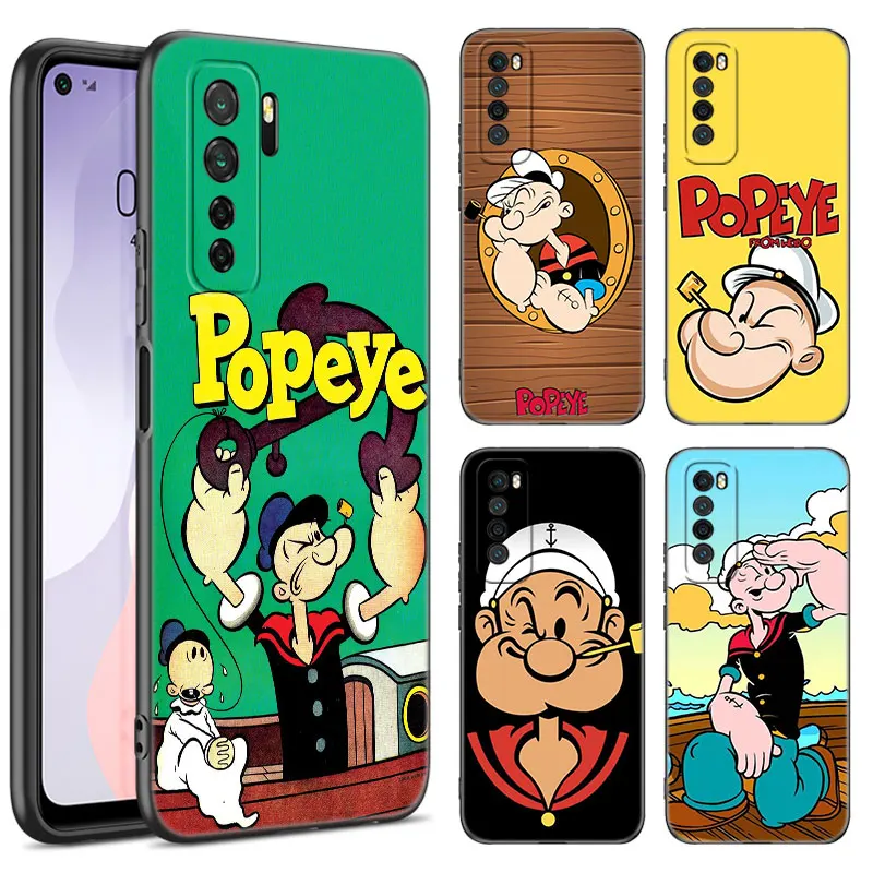 Cute Cartoon P-Popeyes Black Phone Case For Huawei Nova 11 12 Ultra 9 10 SE Pro 11E 11i 12i Y70 Plus Y60 Y61 Y71 Y72 Y90 Y91