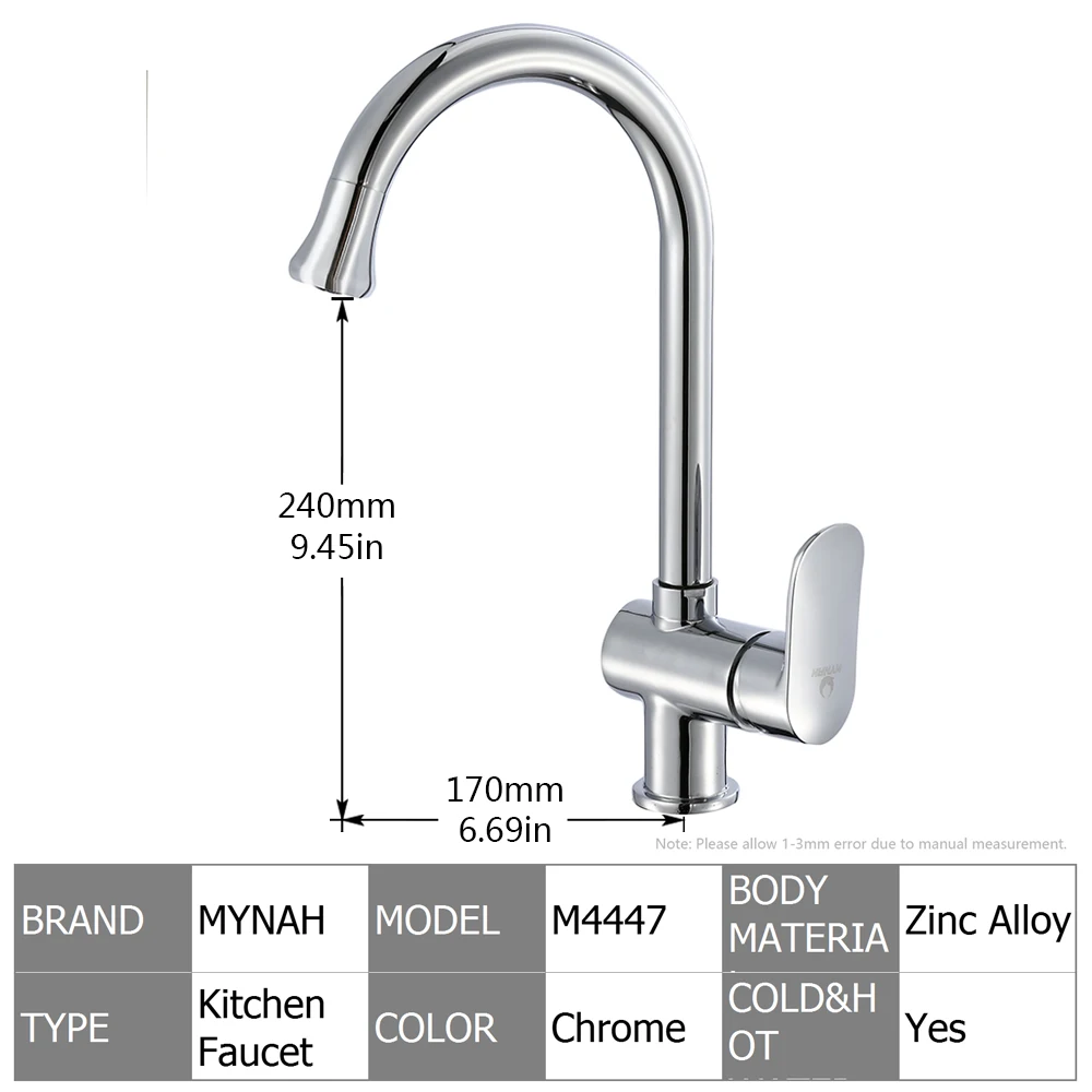 MYNAH Kitchen Sink Faucet Chromed 360 Degree Water Mixer Cold and Hot Water Taps White Kitchen Faucets