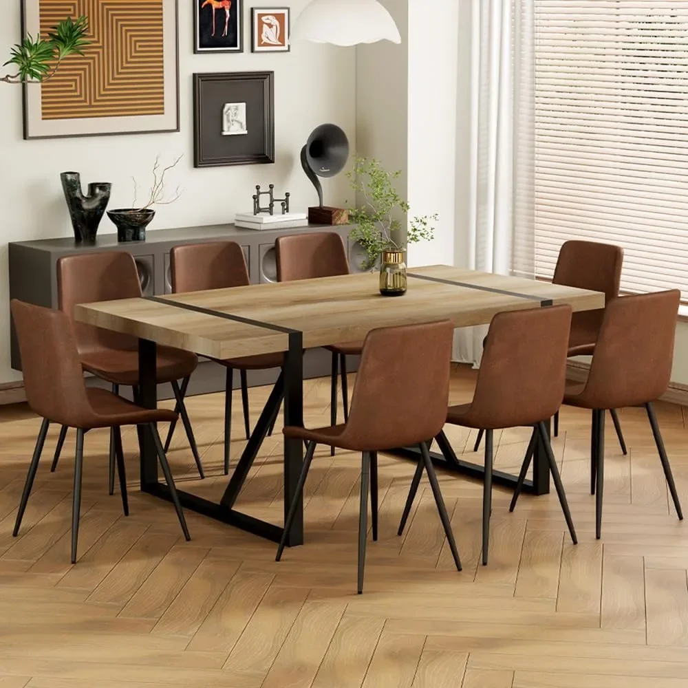 

Dining Table Set for 8, 71'' Dining Table and Chairs Set of 8, Rectangle Wood Table,Fabric Dining Chairs 8, Suitable