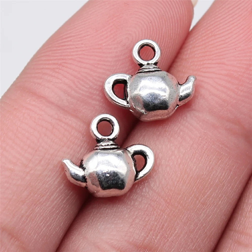 WYSIWYG 10pcs 12x11mm Antique Silver Color Teapot Charms Pendant For Jewelry Making DIY Jewelry Findings