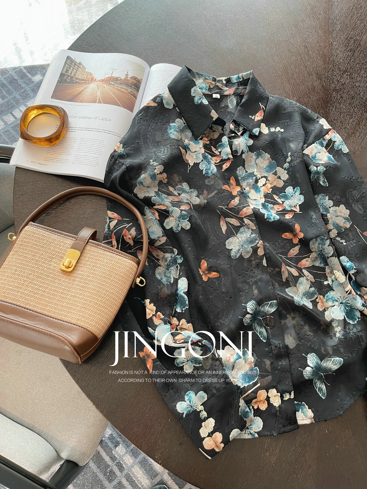 Chiffon Floral Shirts Blouses Y2k Women Clothing 2024 Summer Fashion Korean Style Elegant Vintage Tops Long Sleeve Crop Oversize