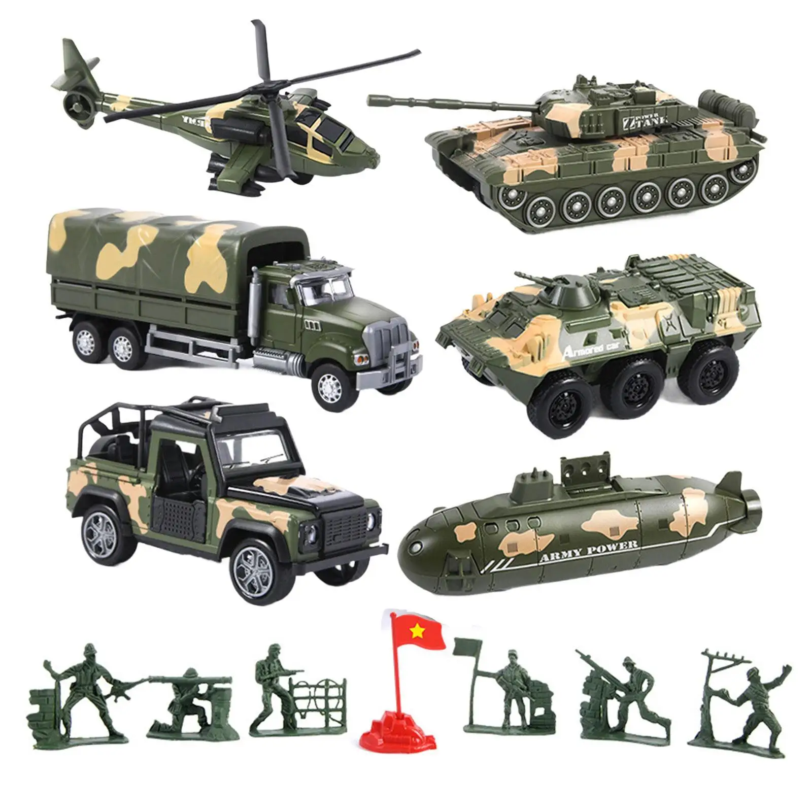 6 Pieces Assorted Alloy Metal Army Models Car Toys for Children Kids Gift