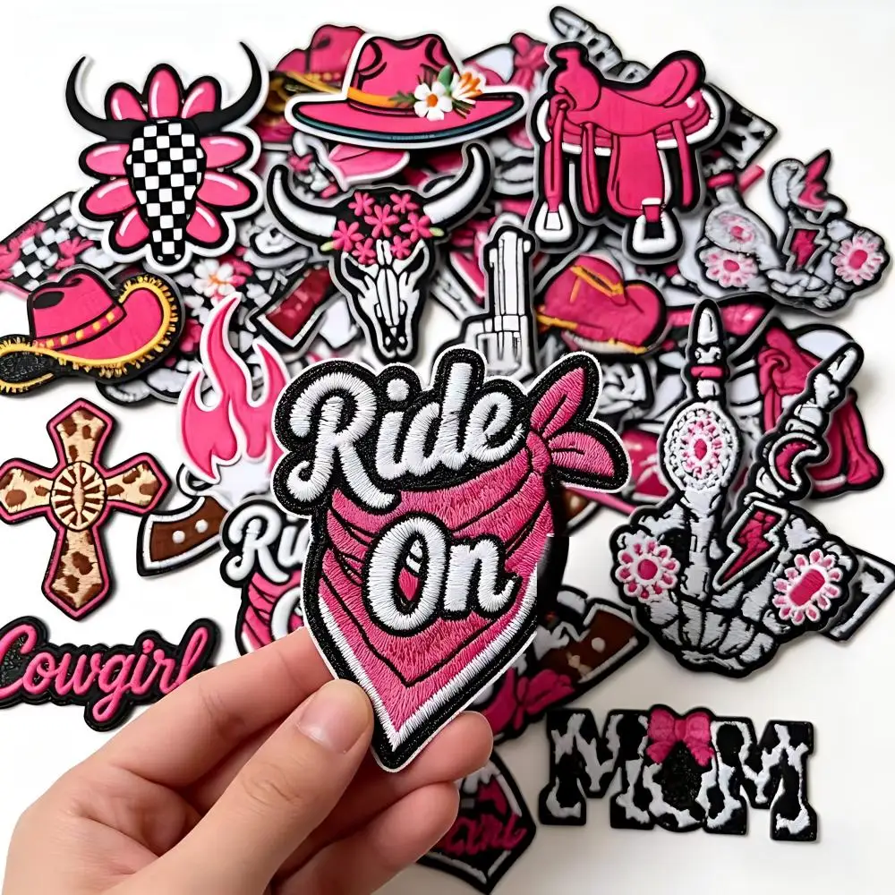 

Rose Red Denim Embroidered Patch Cross Fabric Iron on Patches DIY T-shirt Backpack Repair Accessories Applique Sticker Sewing