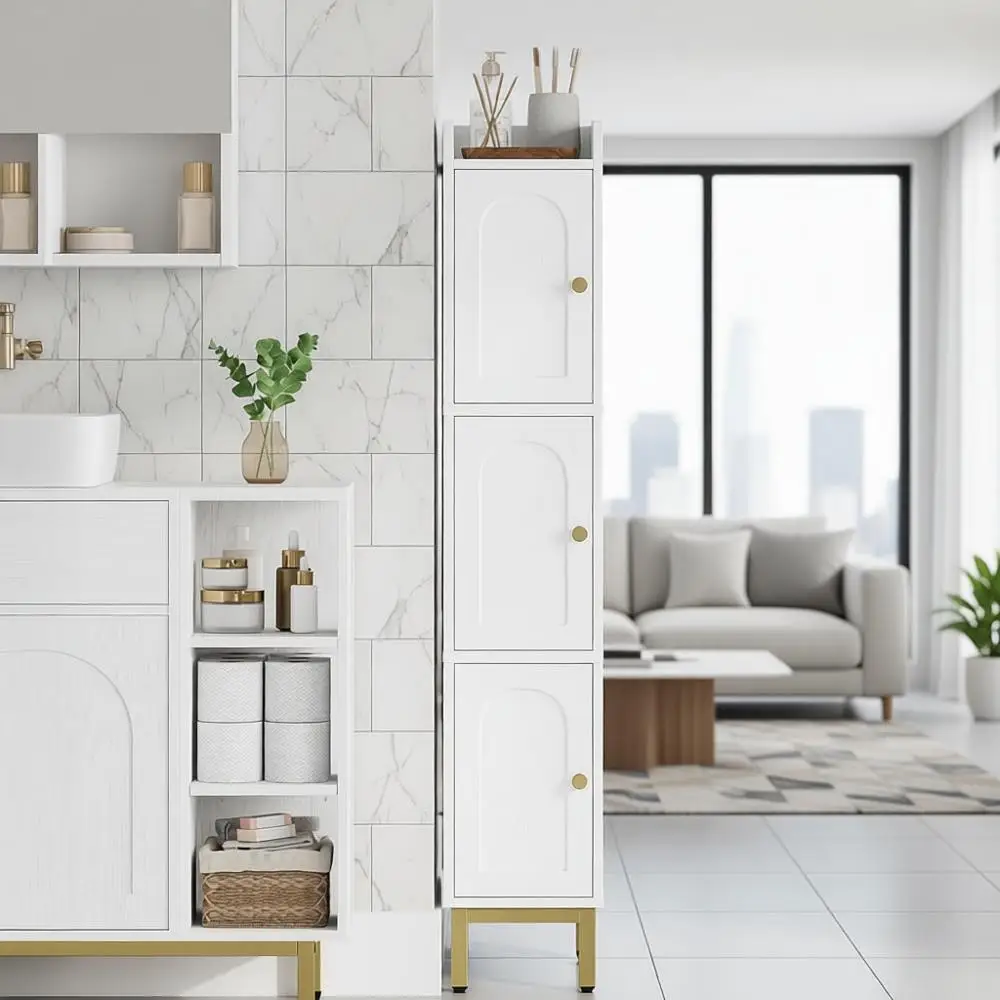 

Space-Saving Bathroom Storage Cabinet with 4 Adjustable Shelves for Small Spaces and Laundry Rooms