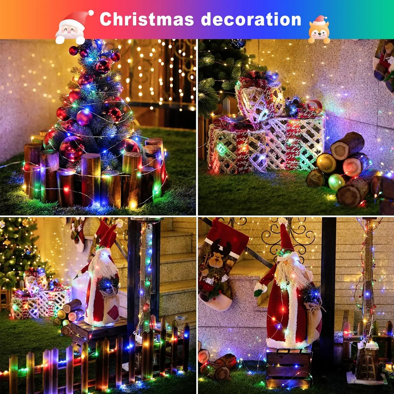 Luci natalizie solari per esterni Luci natalizie lampeggianti a LED Luci decorative da giardino con design a forma fai-da-te per la festa di Natale dell'albero del cortile