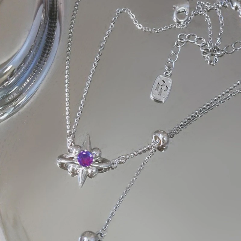Original silver 925 Purple Gemstone Starry Exquisite Double Layer Necklace for Women Light Luxury Exquisite Wedding JewelryGift