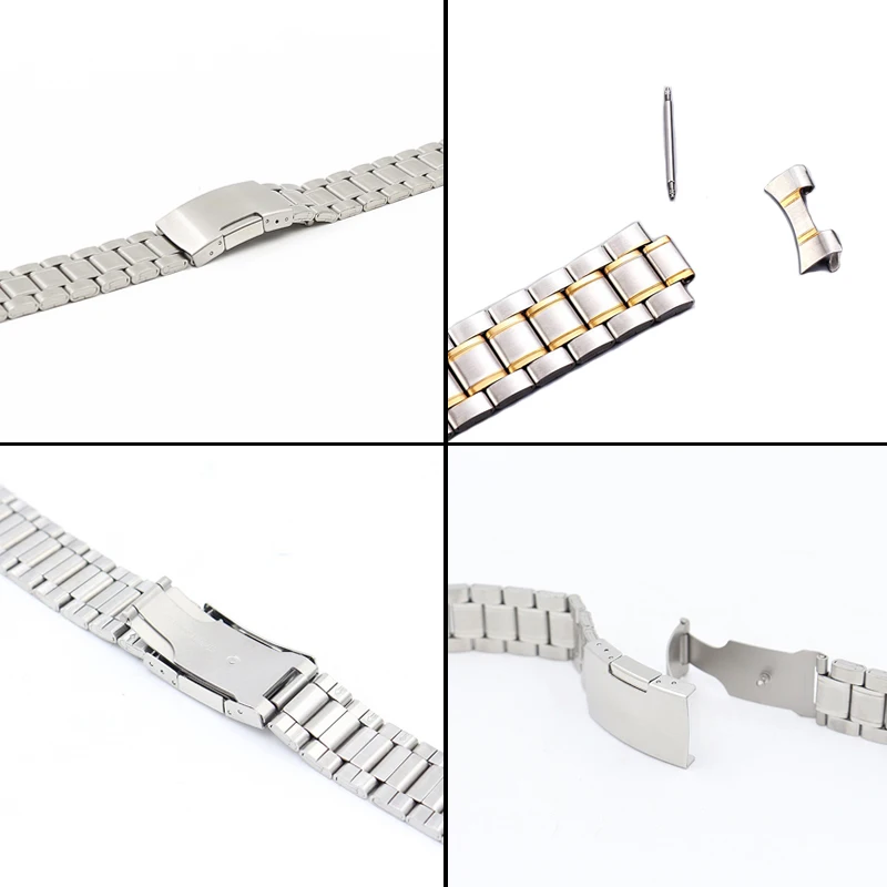 20mm 22mm Stainless Steel Watch Bands for Seiko Strap Universal Bracelet Women Men Replacement Wristband Curved End Metal Band