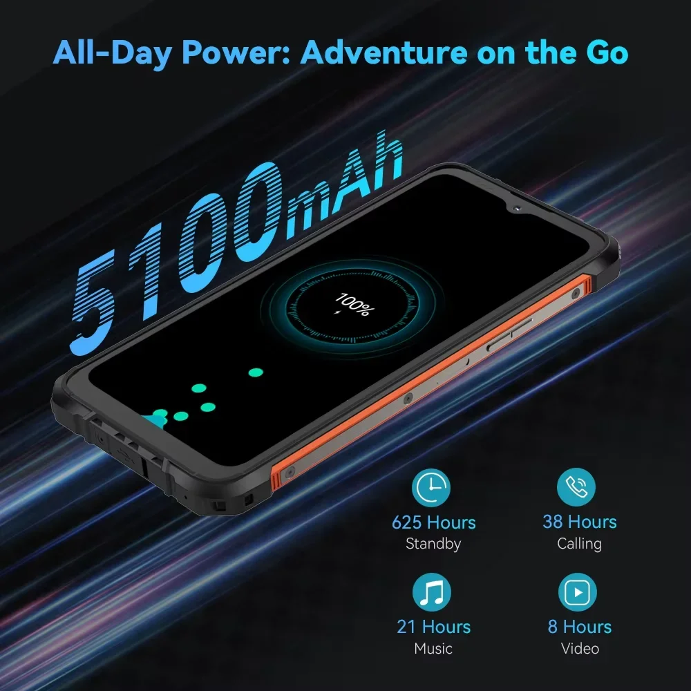 Cubot KINGKONG ACE 2 16GB (6+10)+128GB هاتف ذكي متين رفيع للغاية، 5100 مللي أمبير، 48 ميجابكسل، شاشة 6.56 بوصة 90 هرتز، NFC، Android 14