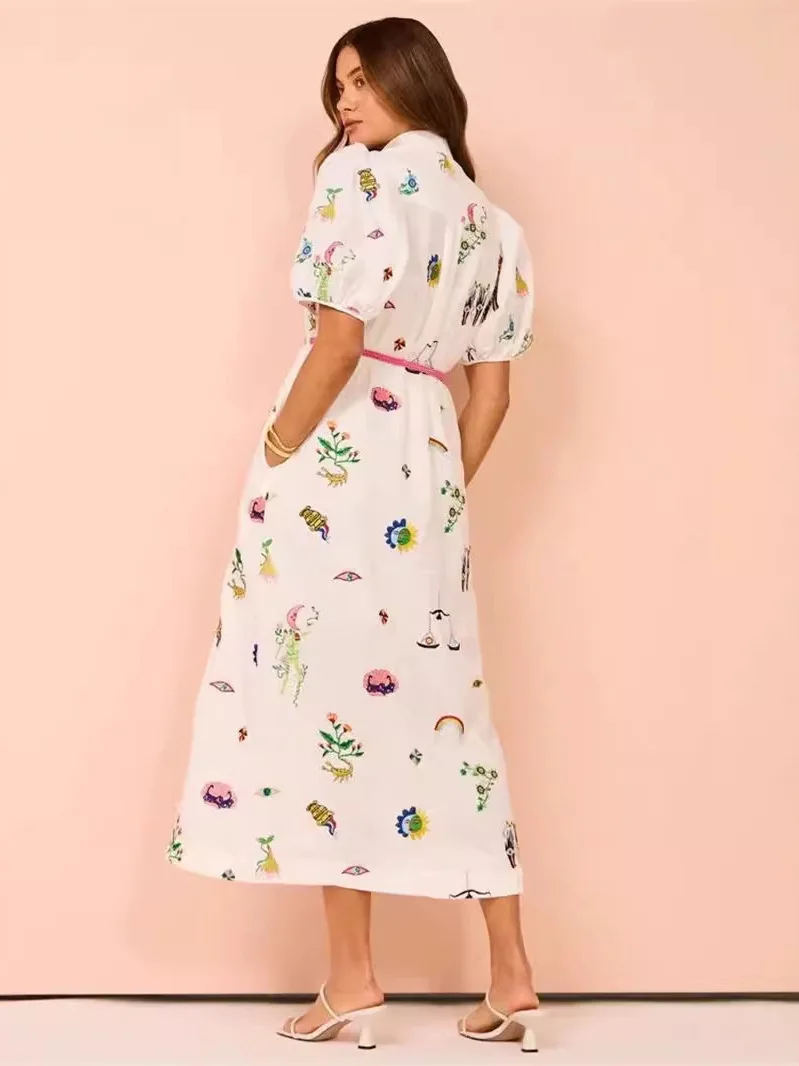 

Повседневная длинная юбка Vaion Sle Lantern Sve Loose irt Dr, австралийская модная новинка 2024, полиэстер с высокой талией и принтом...