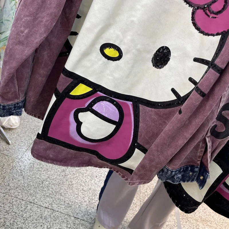 2025 Autumn New Loose Mid-Length Striped Cotton Top Cartoon Long Sleeves Single-breasted Shirt Ladies Y2k Kawaii Clothes Coat